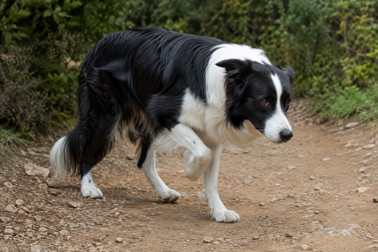 Fractura en perros: border collie con dificultad para apoyar la pata al caminar