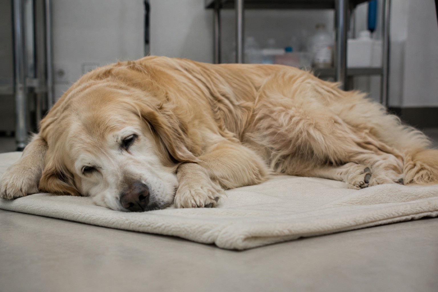 Perro no puede caminar: golden retriever en reposo mientras se determina la causa de su inmovilidad