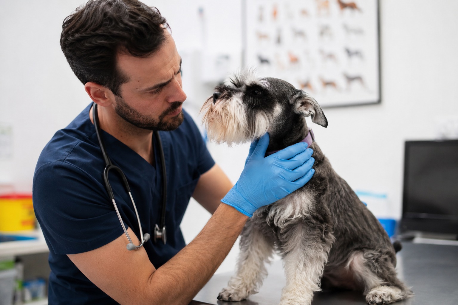 Perro vomita espuma blanca: consulta veterinaria para determinar la causa en un schnauzer