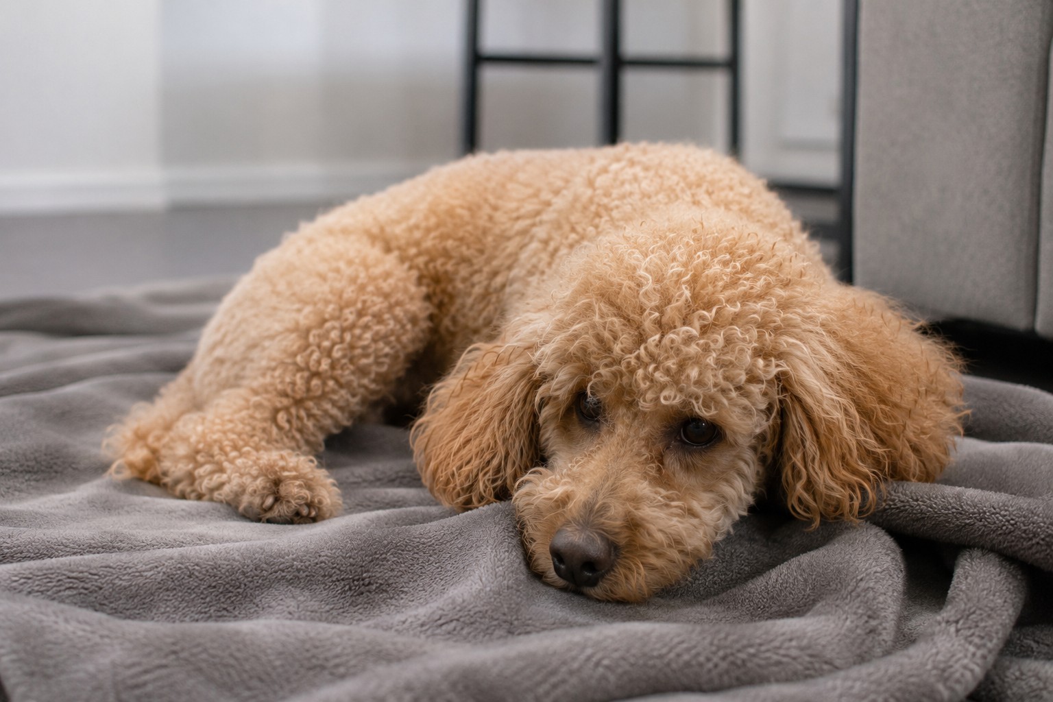 Sangre en heces de perro: observación cuidadosa de un caniche con molestias digestivas